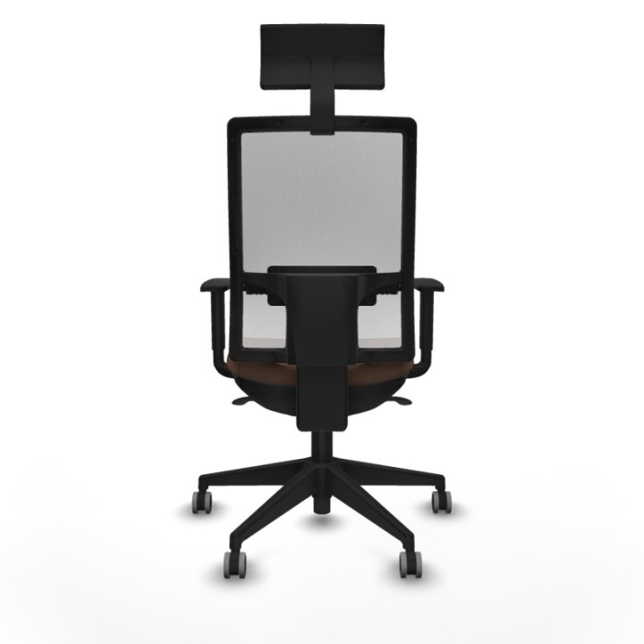 Horna sincro malla blanca bali marrón oscuro brazos 1D base piramidal cabecero fijo ruedas 65mm engomadas