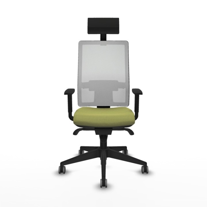 Horna sincro malla blanca bali verde oliva brazos 1D base piramidal cabecero fijo ruedas 65mm engomadas