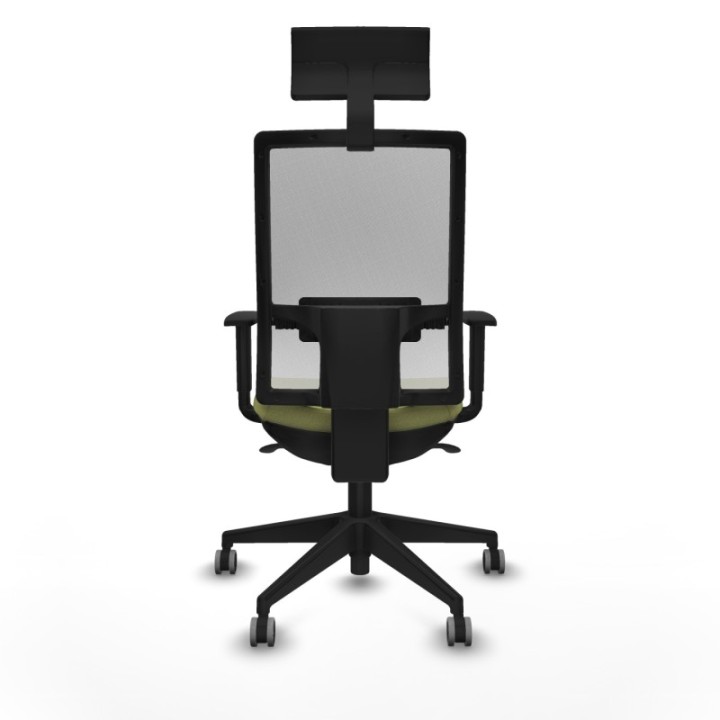 Horna sincro malla blanca bali verde oliva brazos 1D base piramidal cabecero fijo ruedas 65mm engomadas