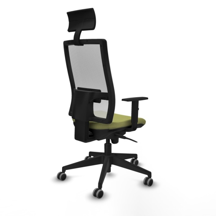 Horna sincro malla blanca bali verde oliva brazos 1D base piramidal cabecero fijo ruedas 65mm engomadas