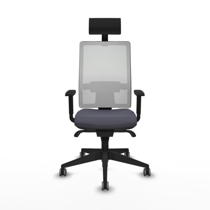 Horna sincro malla blanca bali gris oscuro brazos 1D base piramidal cabecero fijo ruedas 65mm engomadas