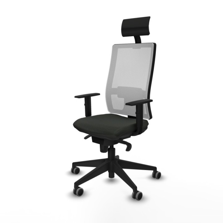 Horna sincro malla blanca bali negro brazos 1D base piramidal cabecero fijo ruedas 65mm engomadas