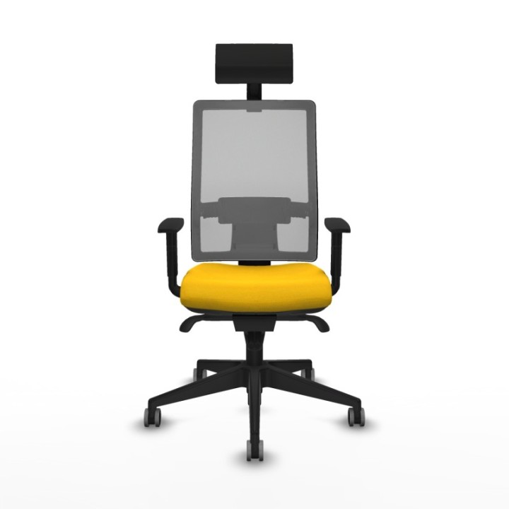 Horna sincro malla gris bali amarillo brazos 1D base piramidal cabecero fijo ruedas 65mm engomadas