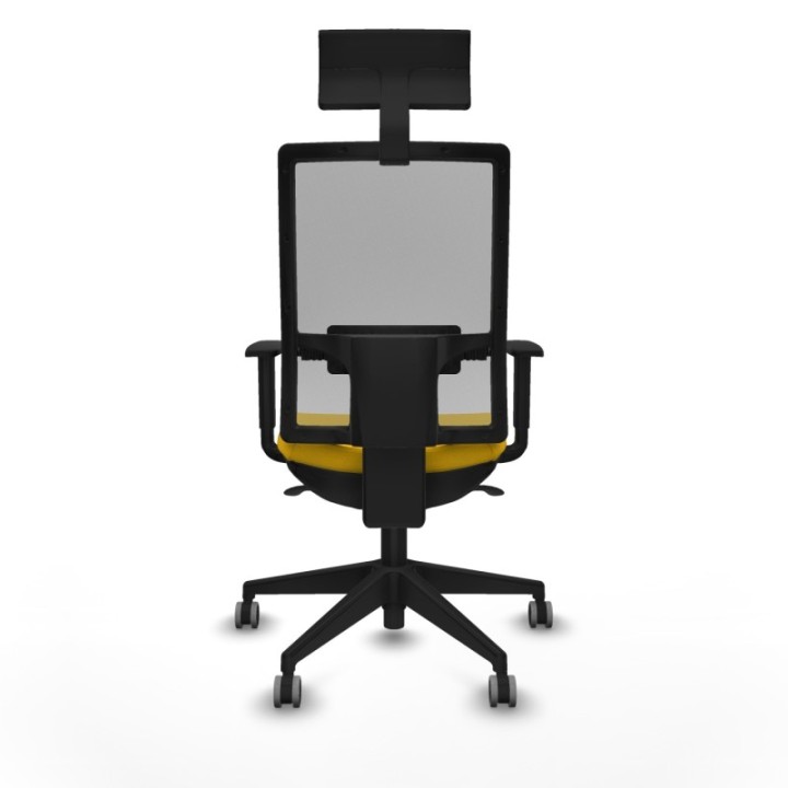 Horna sincro malla gris bali amarillo brazos 1D base piramidal cabecero fijo ruedas 65mm engomadas