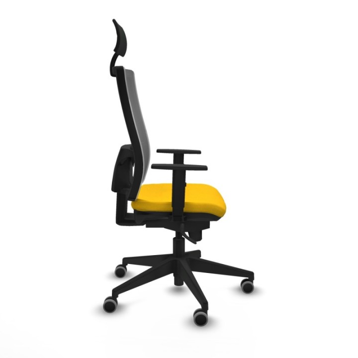 Horna sincro malla gris bali amarillo brazos 1D base piramidal cabecero fijo ruedas 65mm engomadas