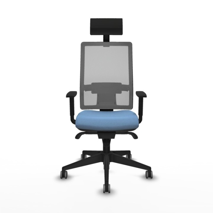 Horna sincro malla gris bali azul cielo brazos 1D base piramidal cabecero fijo ruedas 65mm engomadas