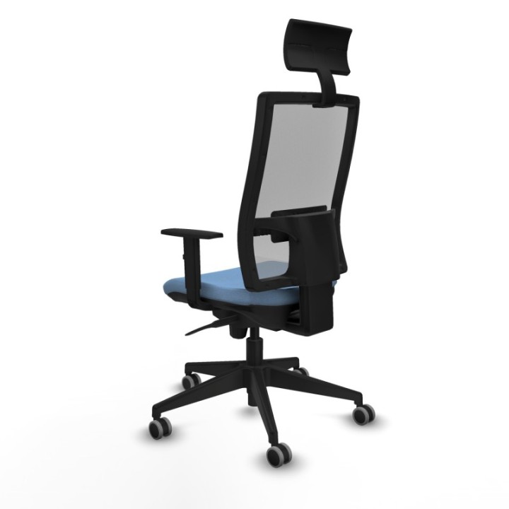 Horna sincro malla gris bali azul cielo brazos 1D base piramidal cabecero fijo ruedas 65mm engomadas