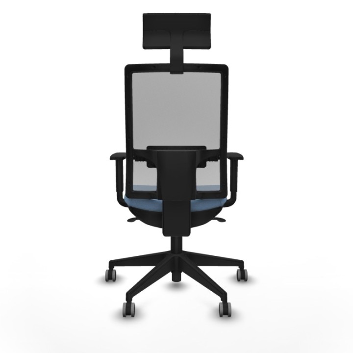 Horna sincro malla gris bali azul cielo brazos 1D base piramidal cabecero fijo ruedas 65mm engomadas