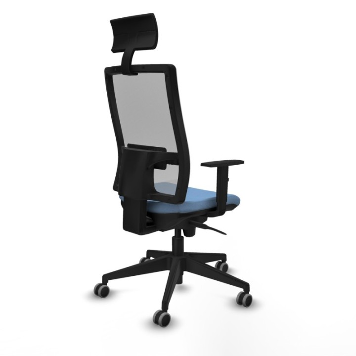 Horna sincro malla gris bali azul cielo brazos 1D base piramidal cabecero fijo ruedas 65mm engomadas