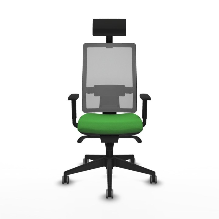 Horna sincro malla gris bali verde brazos 1D base piramidal cabecero fijo ruedas 65mm engomadas