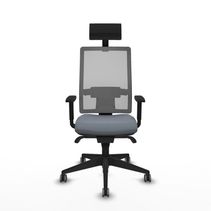 Horna sincro malla gris bali gris brazos 1D base piramidal cabecero fijo ruedas 65mm engomadas