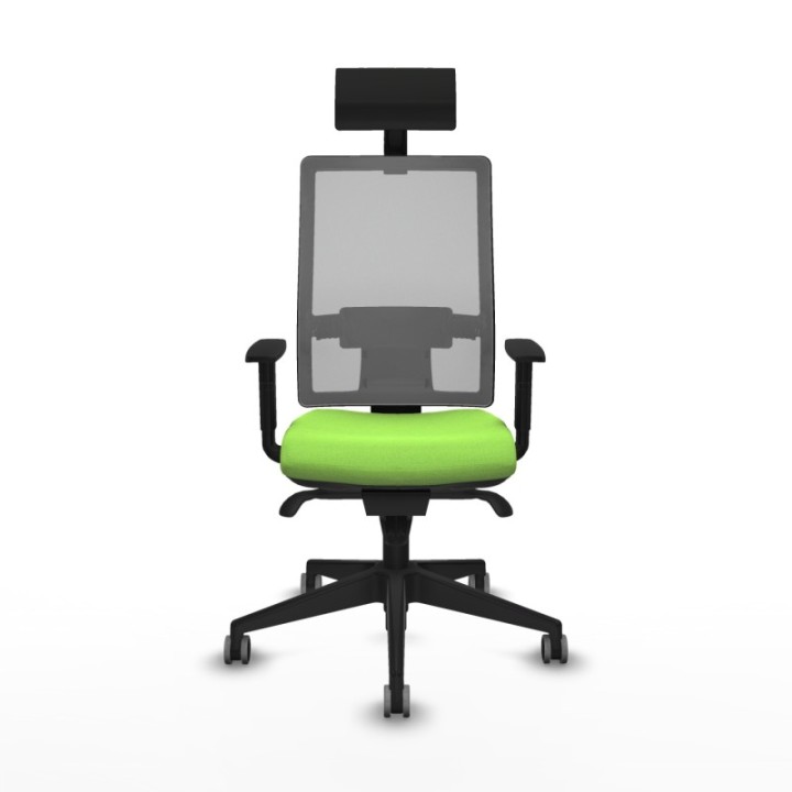 Horna sincro malla gris bali pistacho brazos 1D base piramidal cabecero fijo ruedas 65mm engomadas