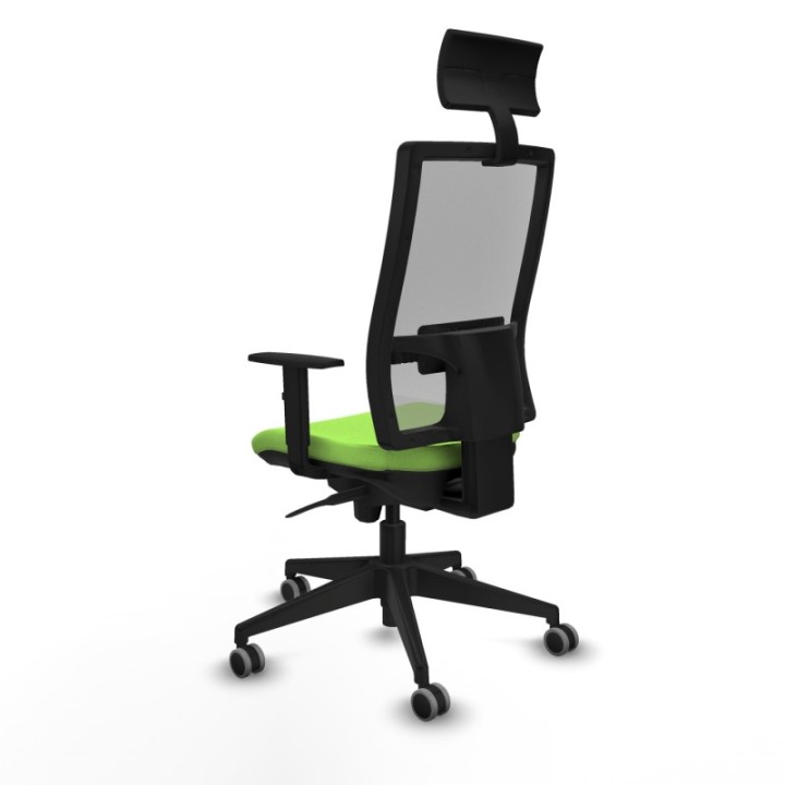 Horna sincro malla gris bali pistacho brazos 1D base piramidal cabecero fijo ruedas 65mm engomadas