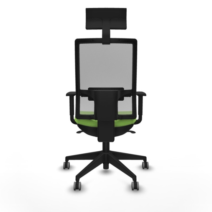 Horna sincro malla gris bali pistacho brazos 1D base piramidal cabecero fijo ruedas 65mm engomadas