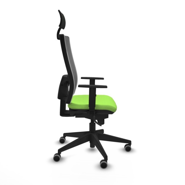 Horna sincro malla gris bali pistacho brazos 1D base piramidal cabecero fijo ruedas 65mm engomadas