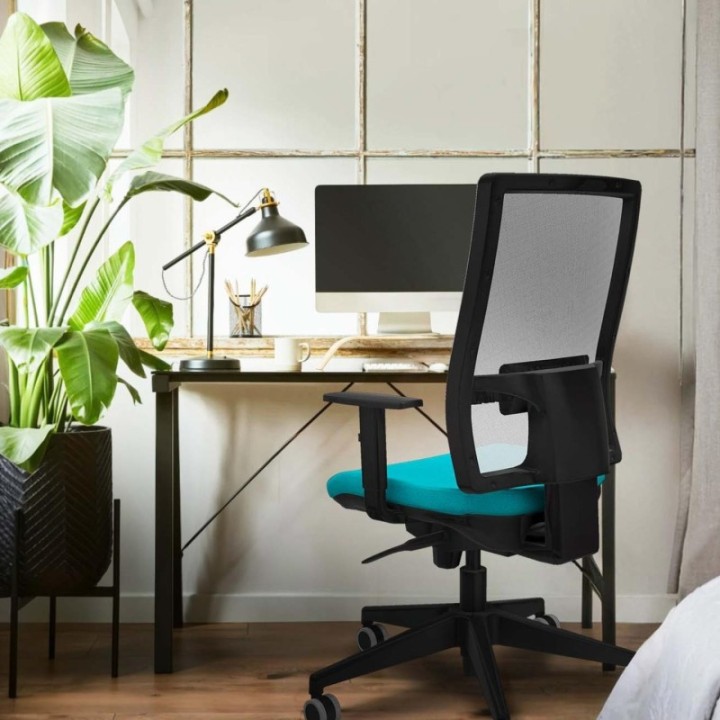 Horna sincro malla gris bali azul claro brazos 1D base piramidal  ruedas 65mm engomadas