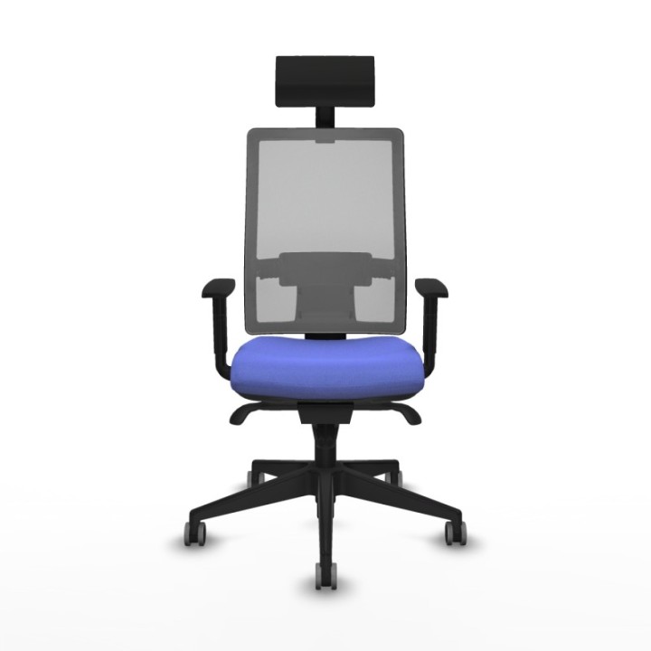 Horna sincro malla gris bali azul claro brazos 1D base piramidal cabecero fijo ruedas 65mm engomadas