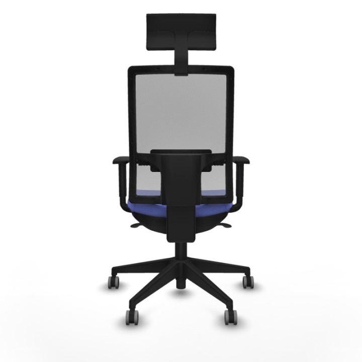 Horna sincro malla gris bali azul claro brazos 1D base piramidal cabecero fijo ruedas 65mm engomadas