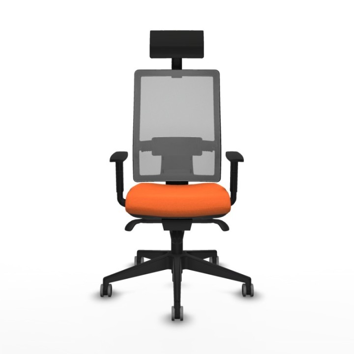 Horna sincro malla gris bali naranja brazos 1D base piramidal cabecero fijo ruedas 65mm engomadas