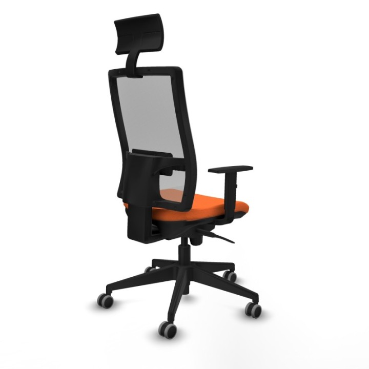 Horna sincro malla gris bali naranja brazos 1D base piramidal cabecero fijo ruedas 65mm engomadas