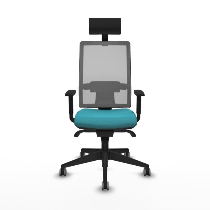 Horna sincro malla gris bali turquesa brazos 1D base piramidal cabecero fijo ruedas 65mm engomadas