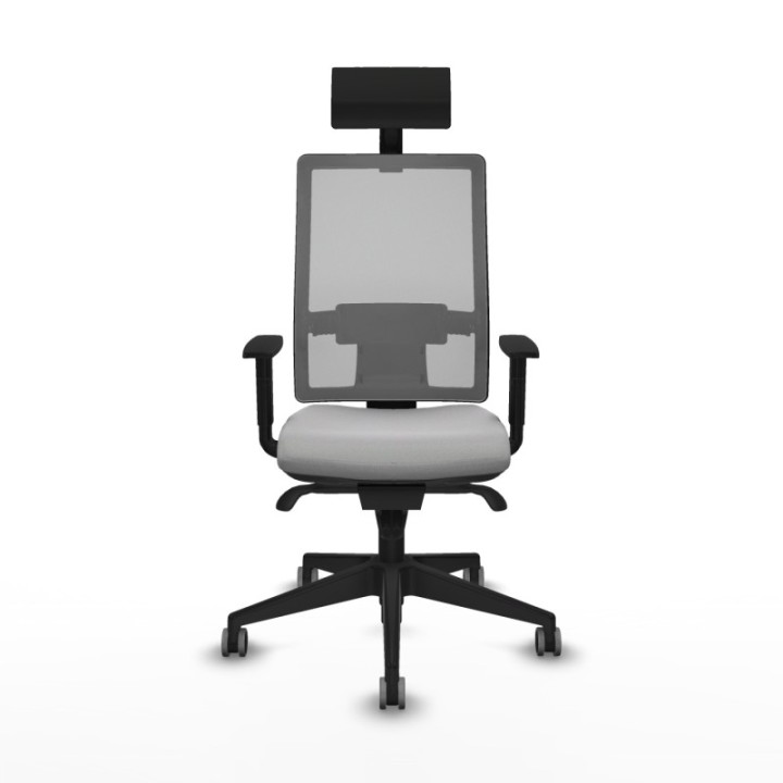 Horna sincro malla gris bali gris claro brazos 1D base piramidal cabecero fijo ruedas 65mm engomadas