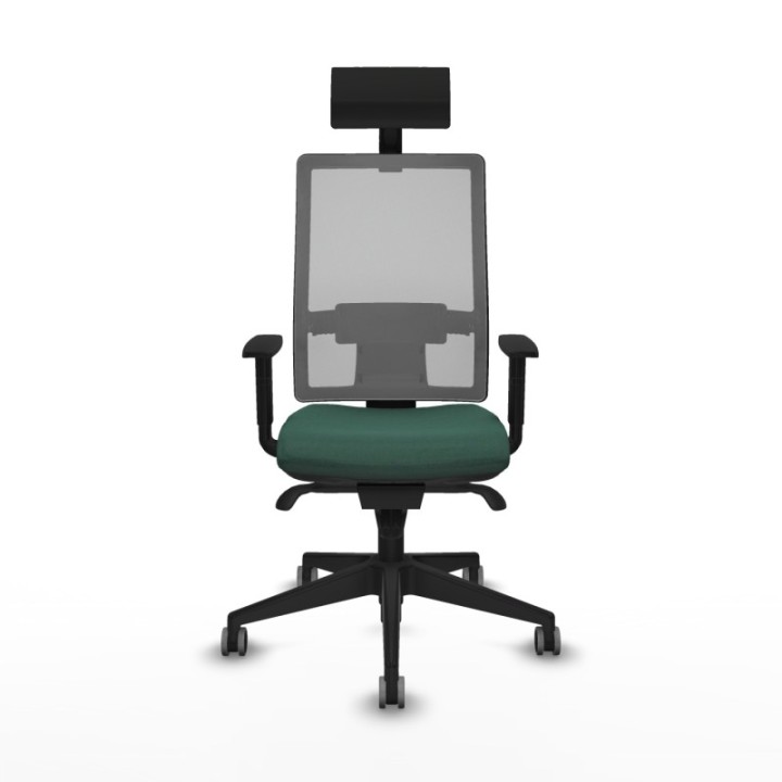 Horna sincro malla gris bali verde botella brazos 1D base piramidal cabecero fijo ruedas 65mm engomadas