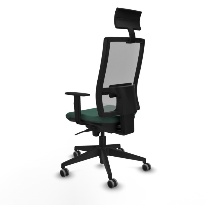 Horna sincro malla gris bali verde botella brazos 1D base piramidal cabecero fijo ruedas 65mm engomadas