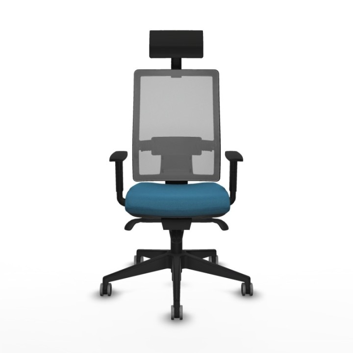 Horna sincro malla gris bali verde petroleo brazos 1D base piramidal cabecero fijo ruedas 65mm engomadas