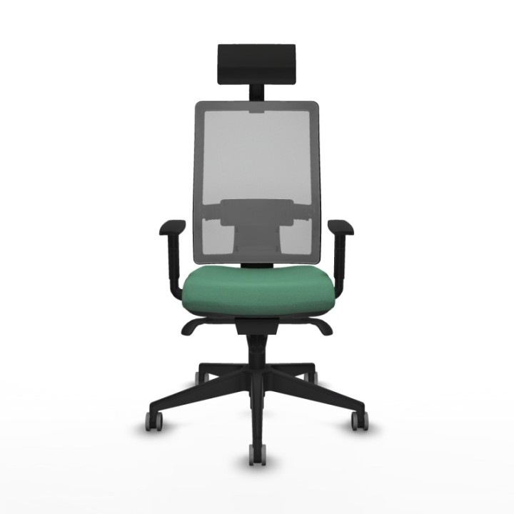 Horna sincro malla gris bali verde esmeralda brazos 1D base piramidal cabecero fijo ruedas 65mm engomadas