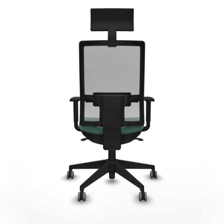 Horna sincro malla gris bali verde esmeralda brazos 1D base piramidal cabecero fijo ruedas 65mm engomadas