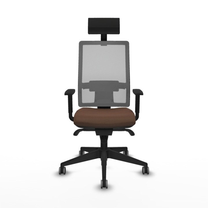 Horna sincro malla gris bali marrón oscuro brazos 1D base piramidal cabecero fijo ruedas 65mm engomadas