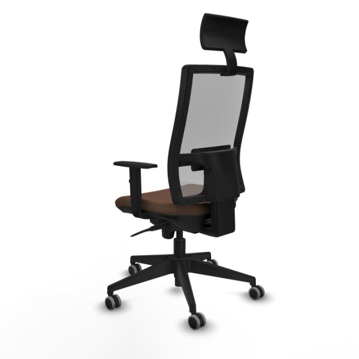 Horna sincro malla gris bali marrón oscuro brazos 1D base piramidal cabecero fijo ruedas 65mm engomadas