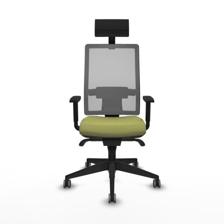 Horna sincro malla gris bali verde oliva brazos 1D base piramidal cabecero fijo ruedas 65mm engomadas