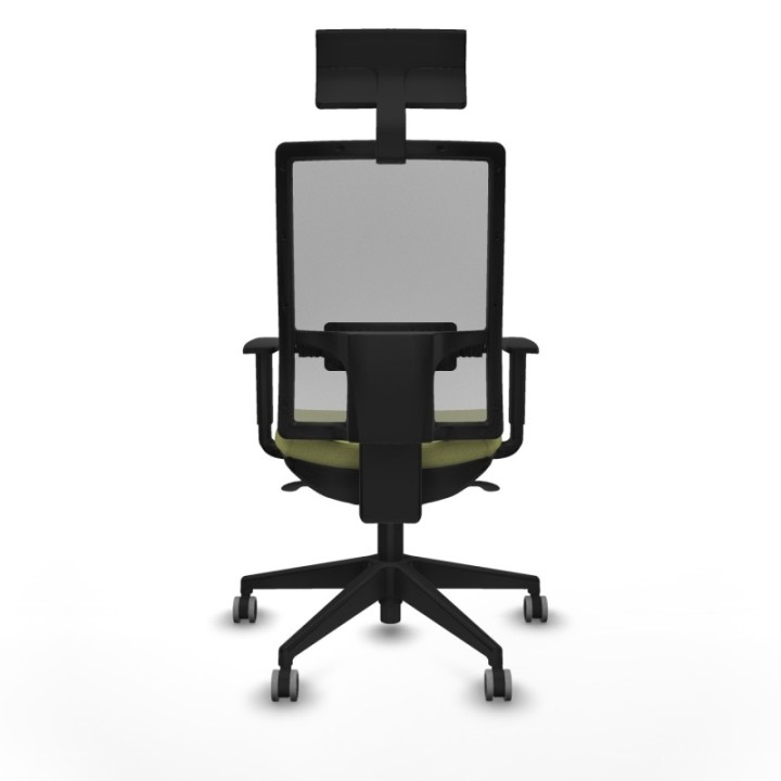 Horna sincro malla gris bali verde oliva brazos 1D base piramidal cabecero fijo ruedas 65mm engomadas