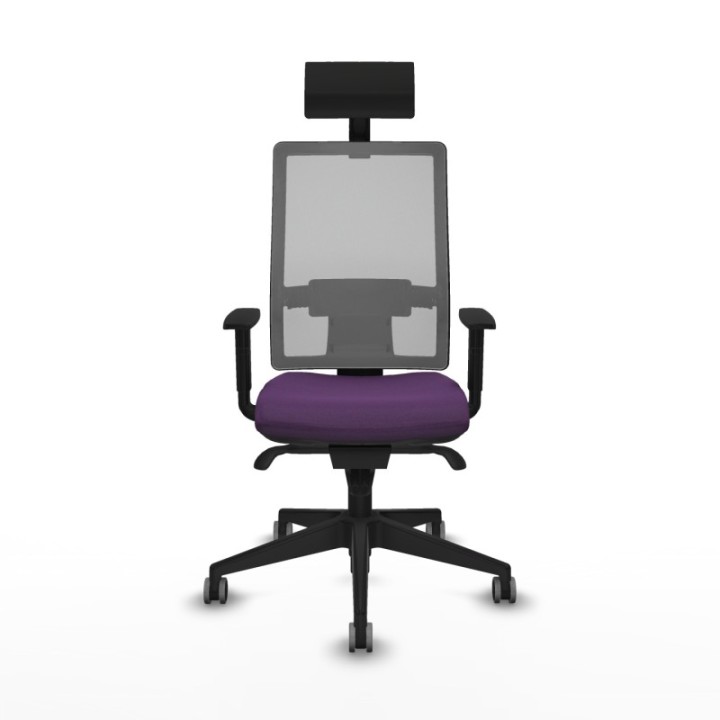 Horna sincro malla gris bali morado brazos 1D base piramidal cabecero fijo ruedas 65mm engomadas