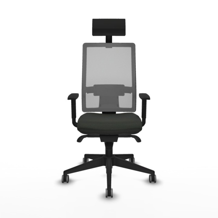 Horna sincro malla gris bali negro brazos 1D base piramidal cabecero fijo ruedas 65mm engomadas