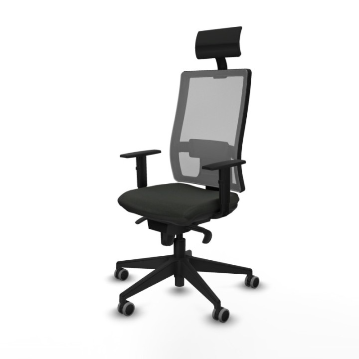 Horna sincro malla gris bali negro brazos 1D base piramidal cabecero fijo ruedas 65mm engomadas