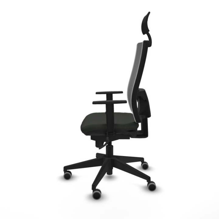 Horna sincro malla gris bali negro brazos 1D base piramidal cabecero fijo ruedas 65mm engomadas