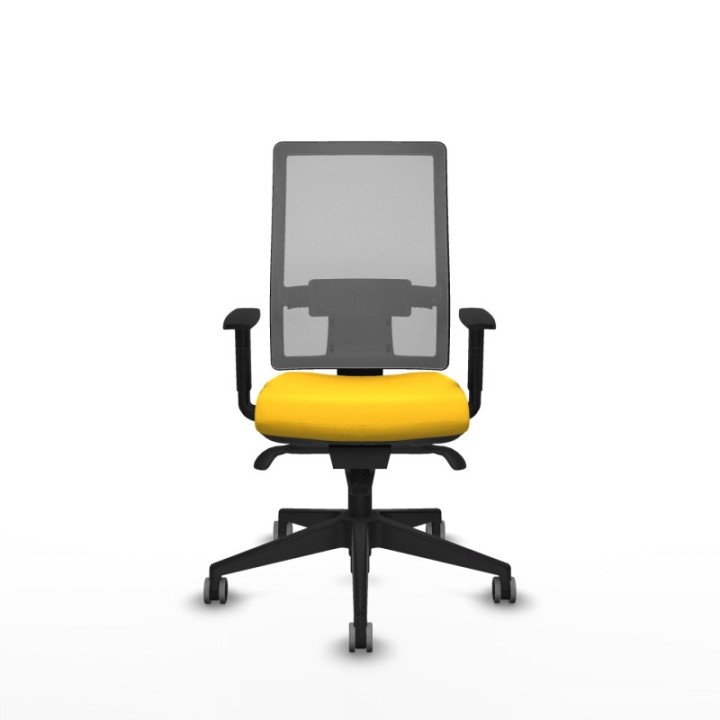 Horna sincro malla gris similpiel amarillo brazos 1D base piramidal  ruedas 65mm engomadas