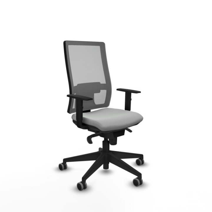 Horna sincro malla gris similpiel gris claro brazos 1D base piramidal  ruedas 65mm engomadas