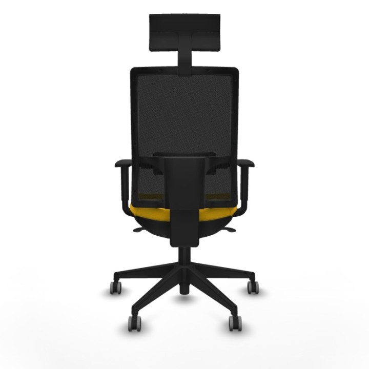 Horna sincro malla negra bali amarillo brazos 1D base piramidal cabecero fijo ruedas 65mm engomadas