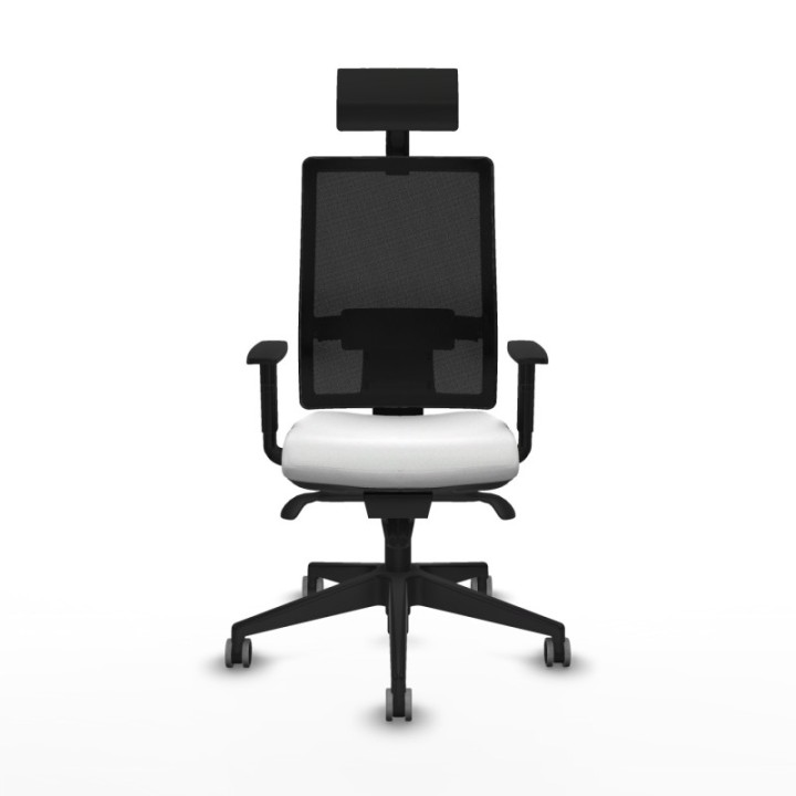 Horna sincro malla negra bali blanco brazos 1D base piramidal cabecero fijo ruedas 65mm engomadas