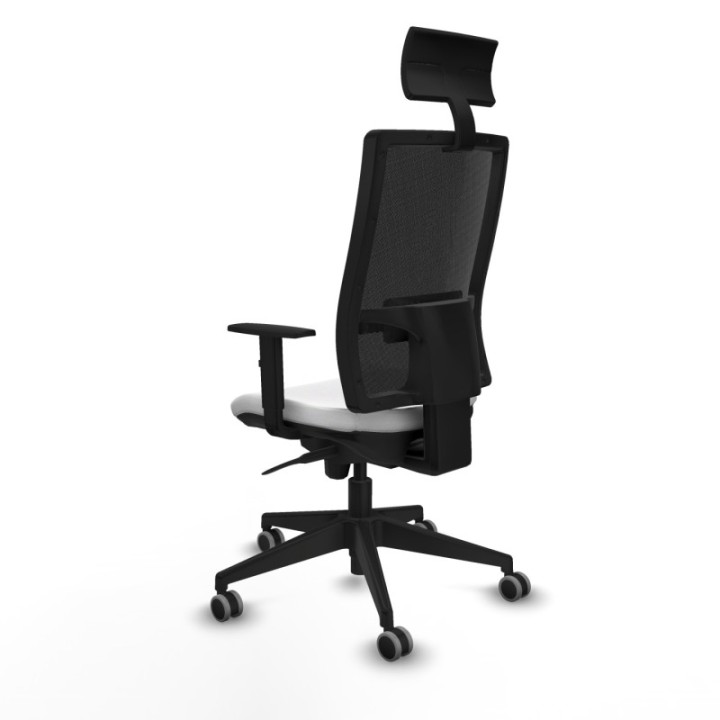 Horna sincro malla negra bali blanco brazos 1D base piramidal cabecero fijo ruedas 65mm engomadas