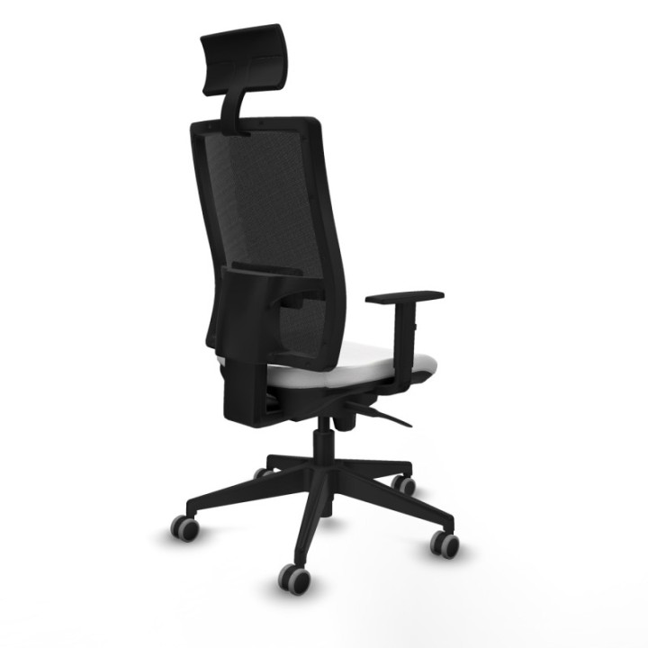 Horna sincro malla negra bali blanco brazos 1D base piramidal cabecero fijo ruedas 65mm engomadas