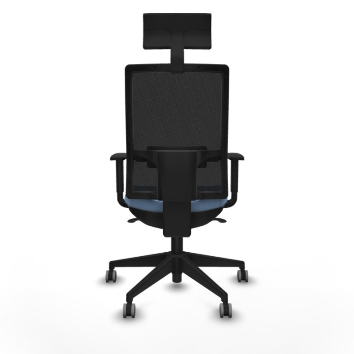 Horna sincro malla negra bali azul cielo brazos 1D base piramidal cabecero fijo ruedas 65mm engomadas