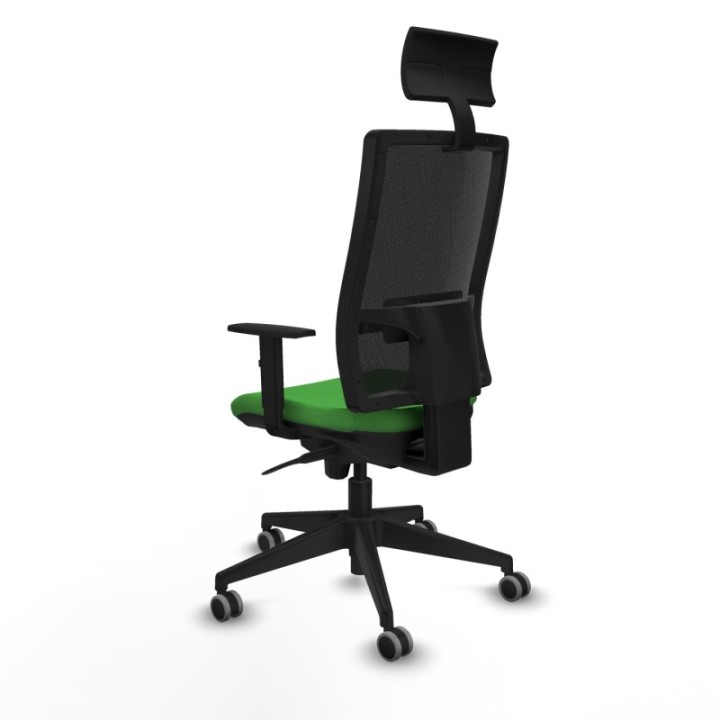 Horna sincro malla negra bali verde brazos 1D base piramidal cabecero fijo ruedas 65mm engomadas