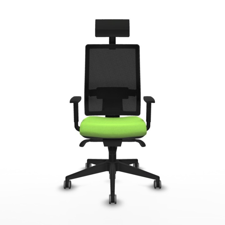 Horna sincro malla negra bali pistacho brazos 1D base piramidal cabecero fijo ruedas 65mm engomadas