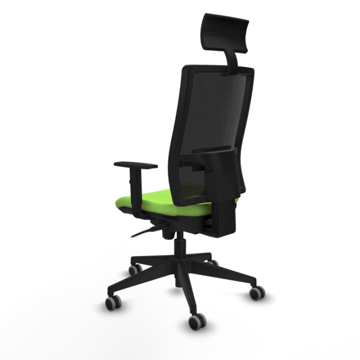 Horna sincro malla negra bali pistacho brazos 1D base piramidal cabecero fijo ruedas 65mm engomadas