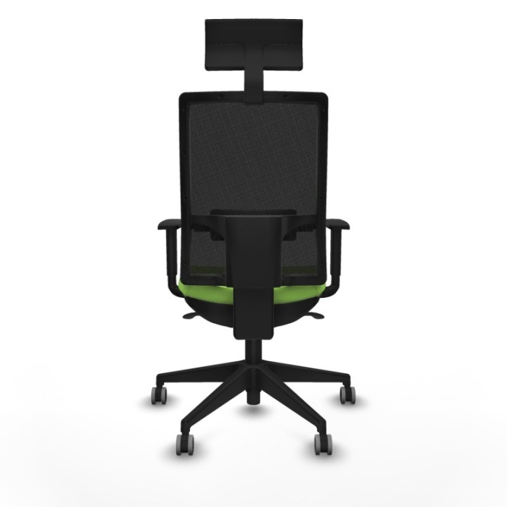 Horna sincro malla negra bali pistacho brazos 1D base piramidal cabecero fijo ruedas 65mm engomadas